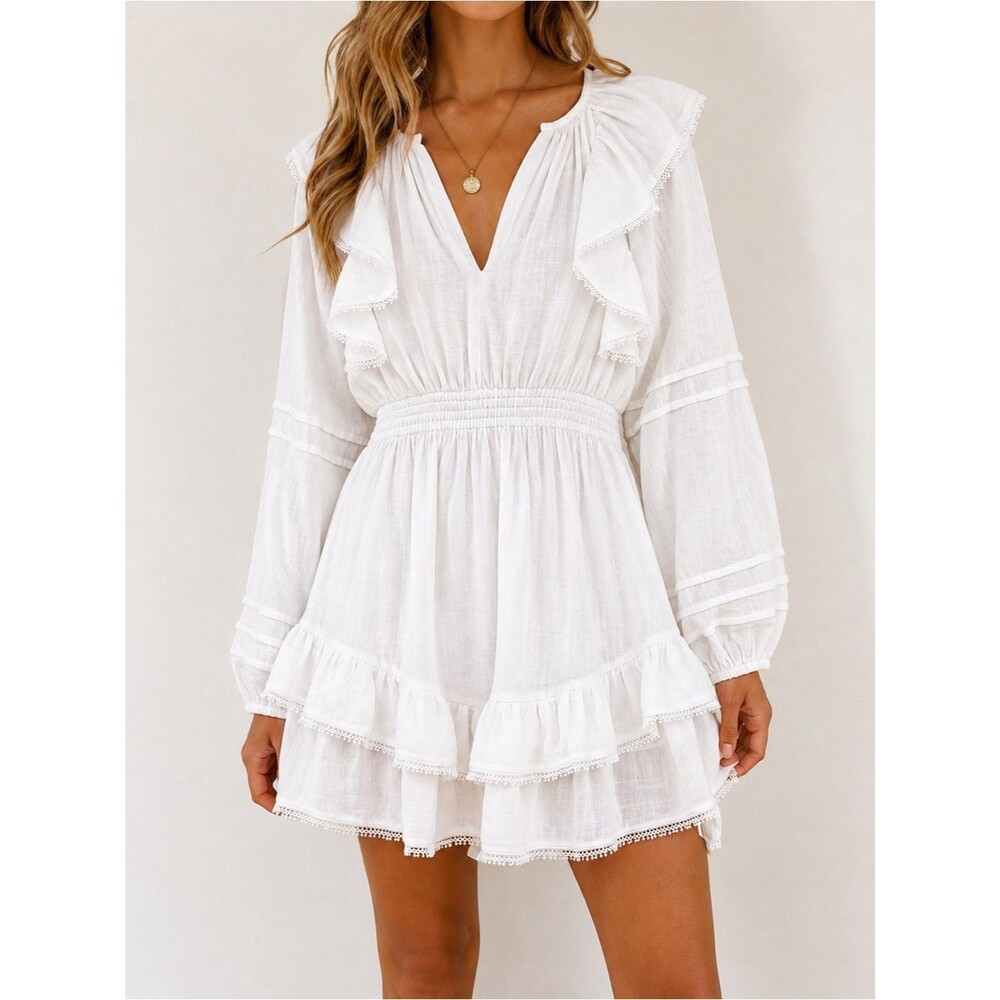NWT Chelsea & Violet Amanda Cotton Ruffle Dress White Sz Large Boho Cottagecore